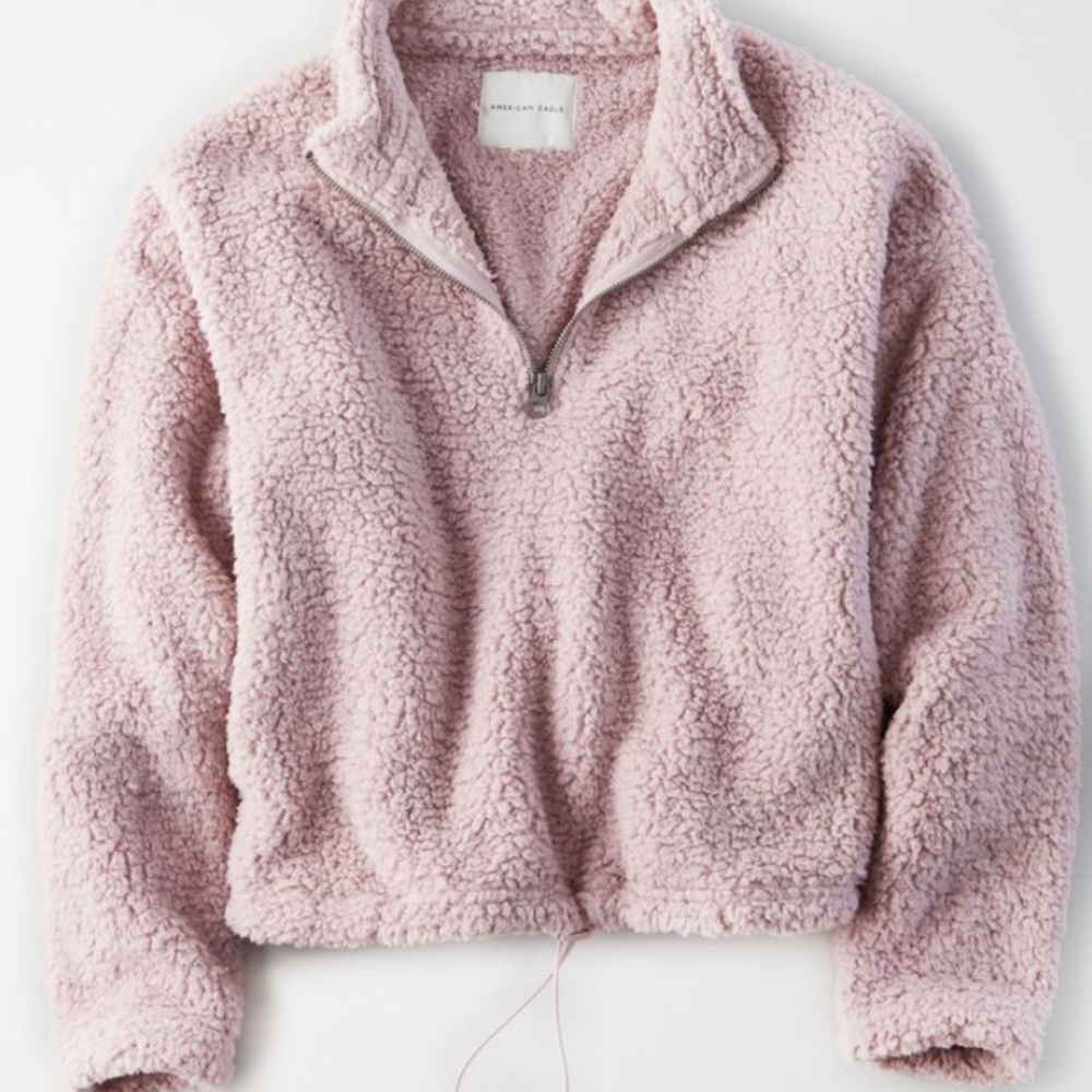 American Eagle Fuzzy Sherpa Quarter Zip Sweatshirt